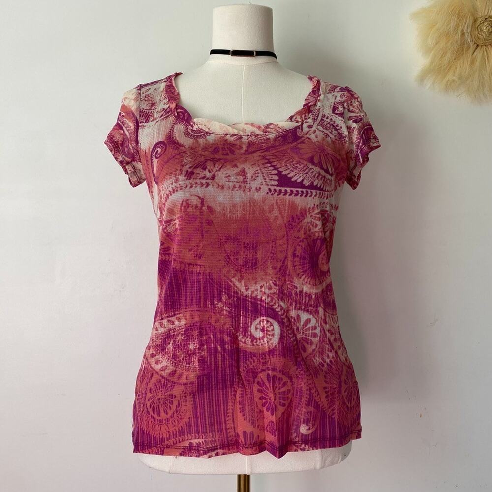 Vintage Axcess Womens Y2K Mesh‎ Top Size S Whimsigoth Fairy Grunge Mesh Paisley